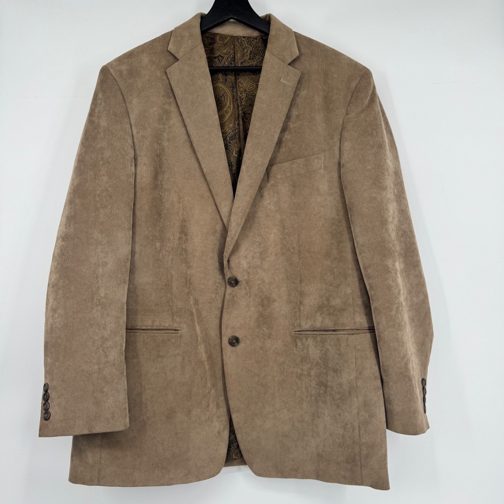 Chaps Mens Tan Corduroy Blazer Sport Coat Jacket Size 44L Paisley Lined